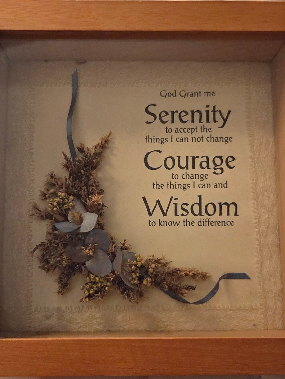 Vintage Serenity Prayer Shadow Box 9x9 Dried Flowers Christian Wall Art Decor